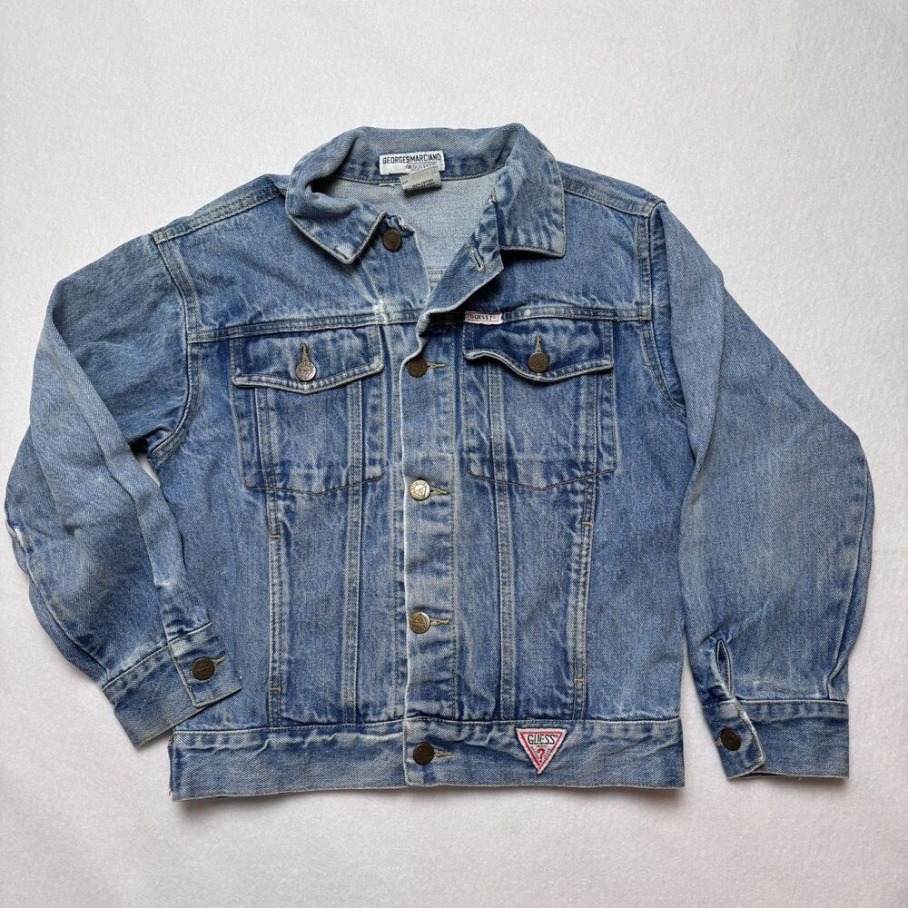 VTG 90s Guess Denim Jacket Kids 10 Blue Jean Trucker Made USA Georges Marciano
